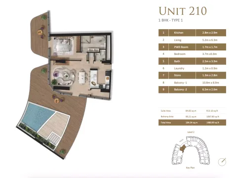 Floor plan, 1 Bed, 1,980 sq ft