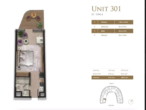 Floor plan, Studio, 489 sq ft