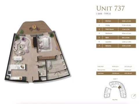 Floor plan, 1 Bed, 1,231 sq ft