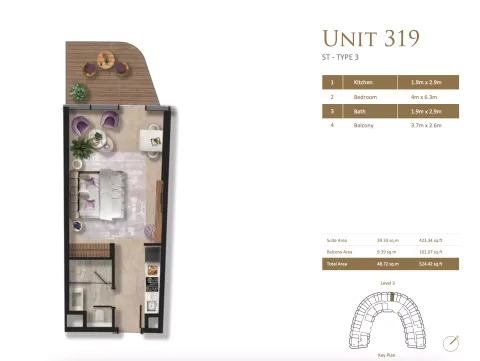 Floor plan, Studio, 524 sq ft