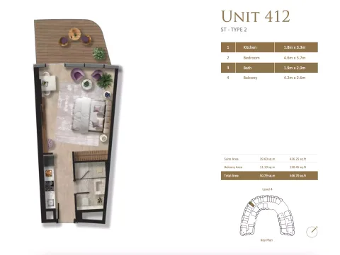 Floor plan, Studio, 546 sq ft