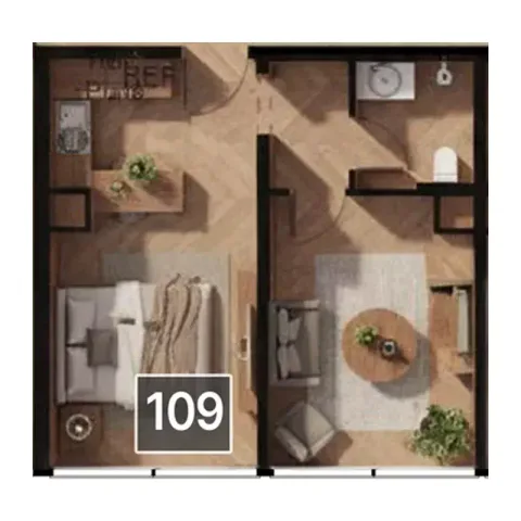 Floor plan, 1 Bed, 490 sq ft