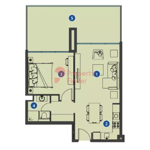 Floor plan, 1 Bed, 908 sq ft