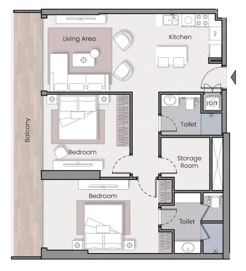 Floor plan, 2 Beds, 1,122 sq ft