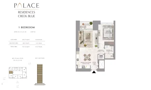 Floor plan, 1 Bed, 727 sq ft