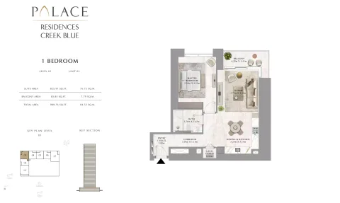 Floor plan, 1 Bed, 909 sq ft