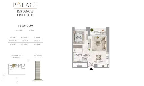 Floor plan, 1 Bed, 761 sq ft