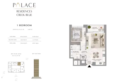 Floor plan, 1 Bed, 742 sq ft