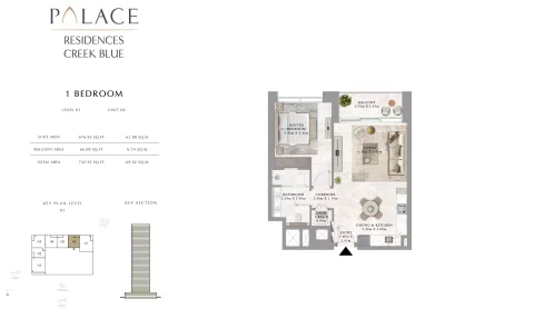 Floor plan, 1 Bed, 742 sq ft