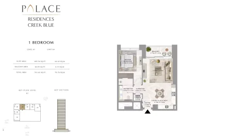 Floor plan, 1 Bed, 761 sq ft