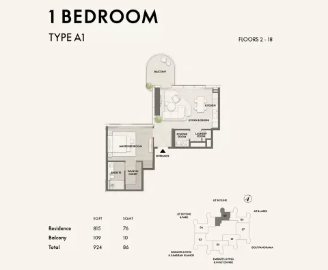 Floor plan, 1 Bed, 924 sq ft