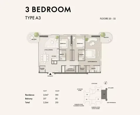 Floor plan, 3 Beds, 2,264 sq ft