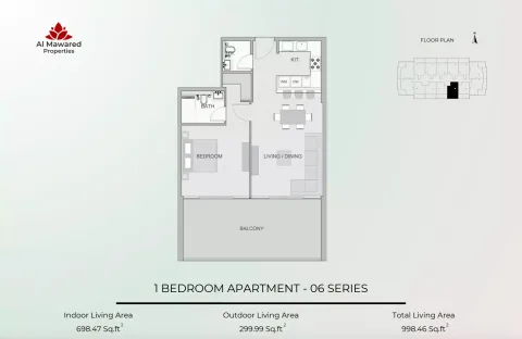 Floor plan, 1 Bed, 998 sq ft