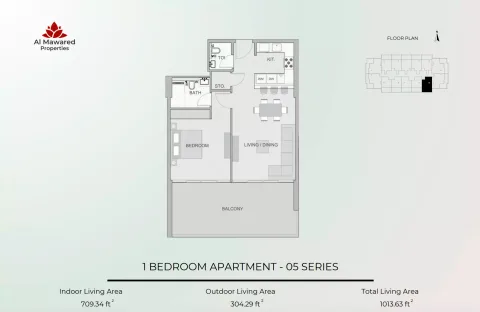 Floor plan, 1 Bed, 1,013 sq ft
