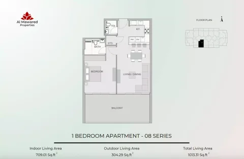 Floor plan, 1 Bed, 1,013 sq ft