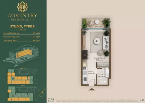 Floor plan, Studio, 394 sq ft