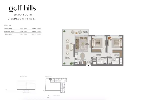 Floor plan, 2 Beds, 1,291 sq ft