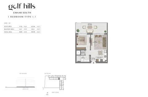 Floor plan, 1 Bed, 862 sq ft