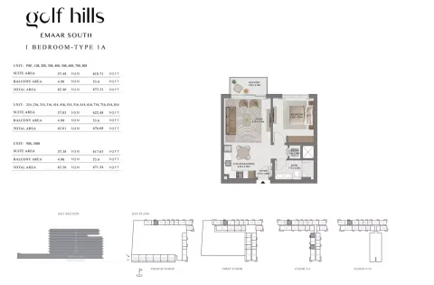 Floor plan, 1 Bed, 671 sq ft