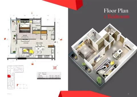 Floor plan, 1 Bed, 830 sq ft