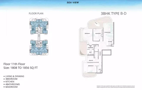 Floor plan, 3 Beds, 1,808 sq ft
