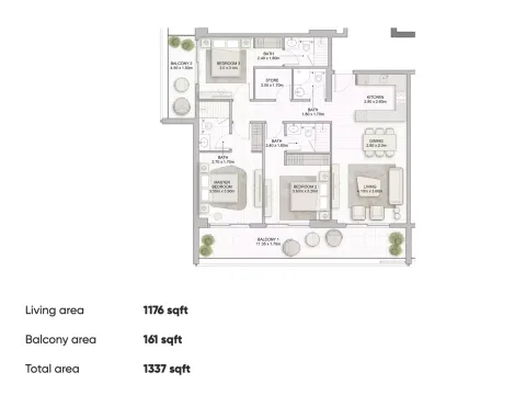 Floor plan, 3 Beds, 1,337 sq ft