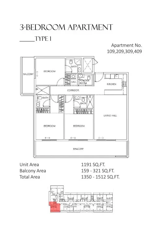 Floor plan, 3 Beds, 1,512 sq ft