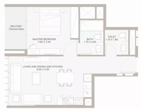 Floor plan, 1 Bed, 582 sq ft