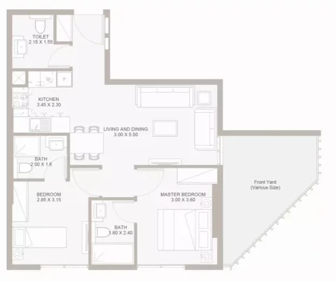 Floor plan, 2 Beds, 813 sq ft