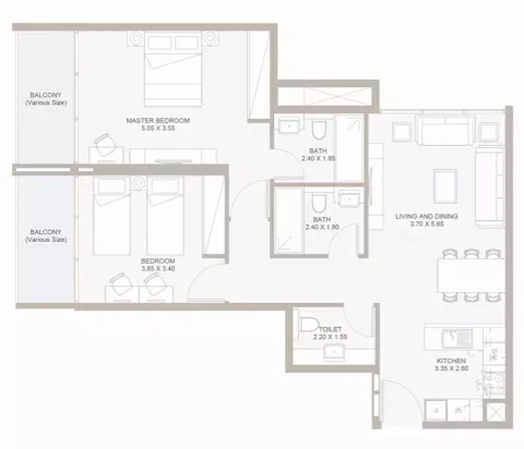 Floor plan, 2 Beds, 1,040 sq ft