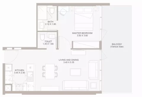 Floor plan, 1 Bed, 746 sq ft