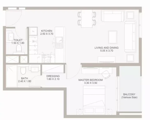 Floor plan, 1 Bed, 657 sq ft