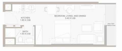 Floor plan, Studio, 408 sq ft