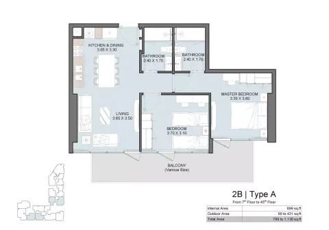 Floor plan, 2 Beds, 1,130 sq ft
