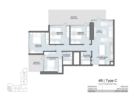 Floor plan, 4 Beds, 1,627 sq ft