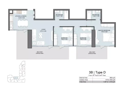 Floor plan, 3 Beds, 1,416 sq ft