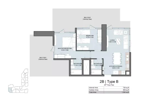 Floor plan, 2 Beds, 1,564 sq ft