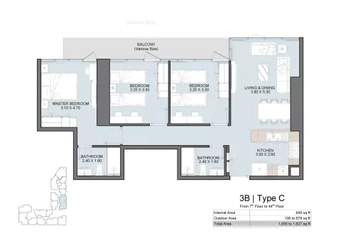 Floor plan, 3 Beds, 1,627 sq ft