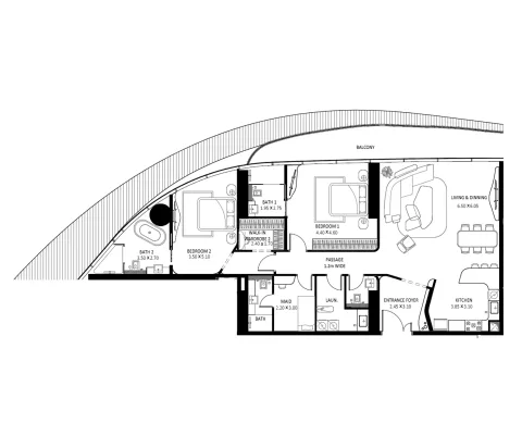 Floor plan, 2 Beds, 2,017 sq ft