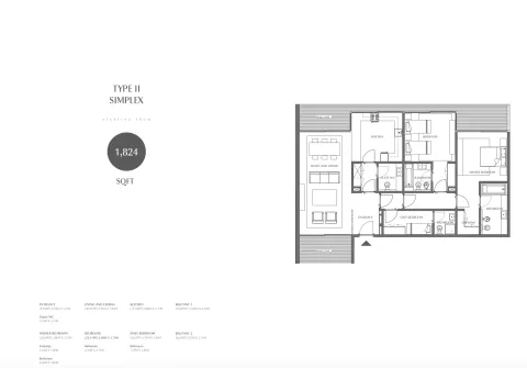 Floor plan, 2 Beds, 1,824 sq ft