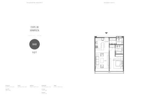 Floor plan, 1 Bed, 848 sq ft