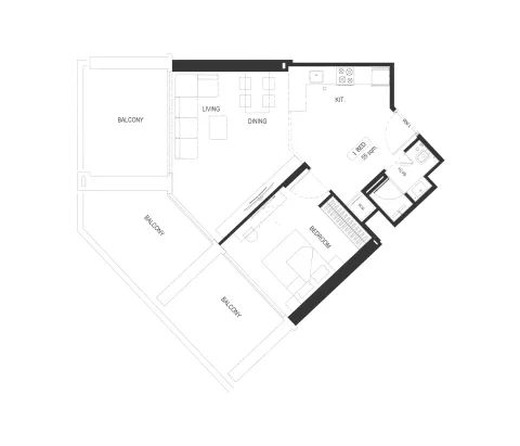 Floor plan, 1 Bed, 901 sq ft