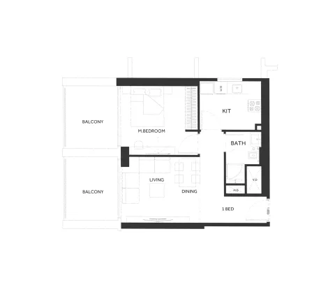 Floor plan, 1 Bed, 712 sq ft