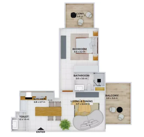 Floor plan, 1 Bed, 632 sq ft