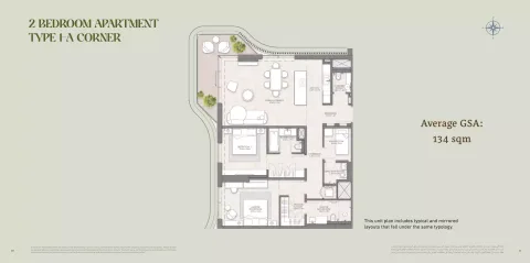 Floor plan, 2 Beds, 1,442 sq ft