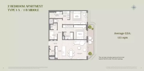 Floor plan, 2 Beds, 1,432 sq ft
