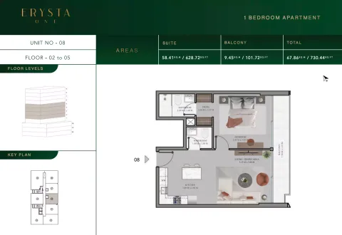 Floor plan, 1 Bed, 730 sq ft