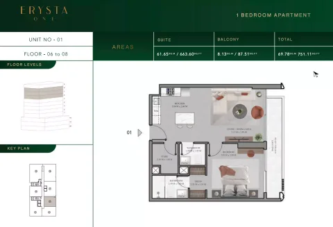 Floor plan, 1 Bed, 751 sq ft