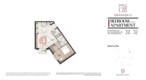 Floor plan, 1 Bed, 656 sq ft