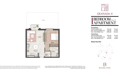 Floor plan, 1 Bed, 624 sq ft